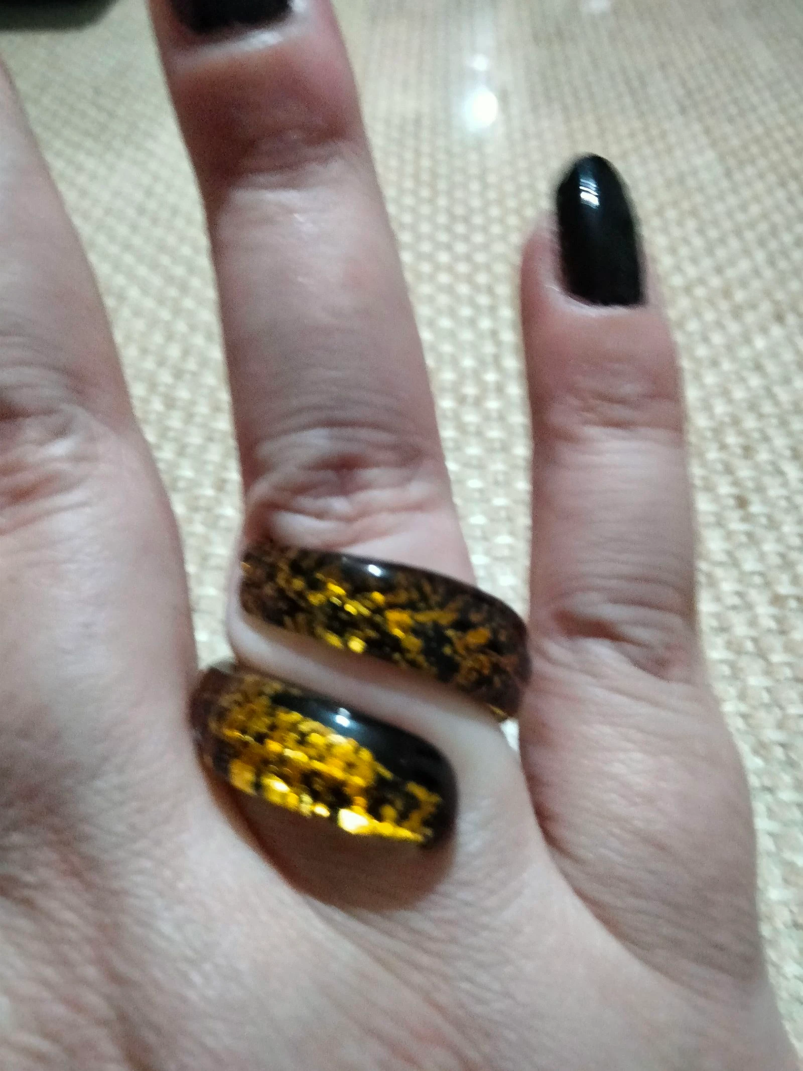 Anillo cristal Murano dorado y negro 